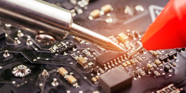 repair of computer board soldering.selective focus