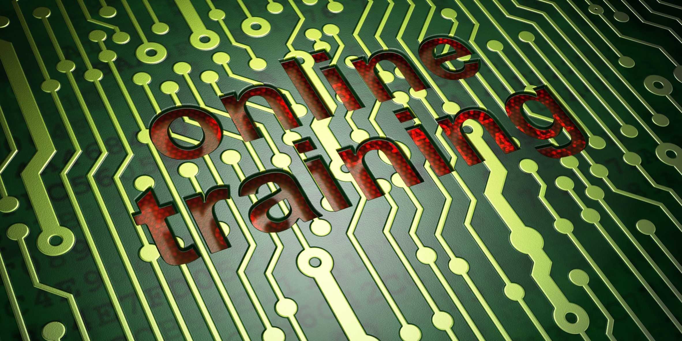Education concept: circuit board with word Online Training, 3d render